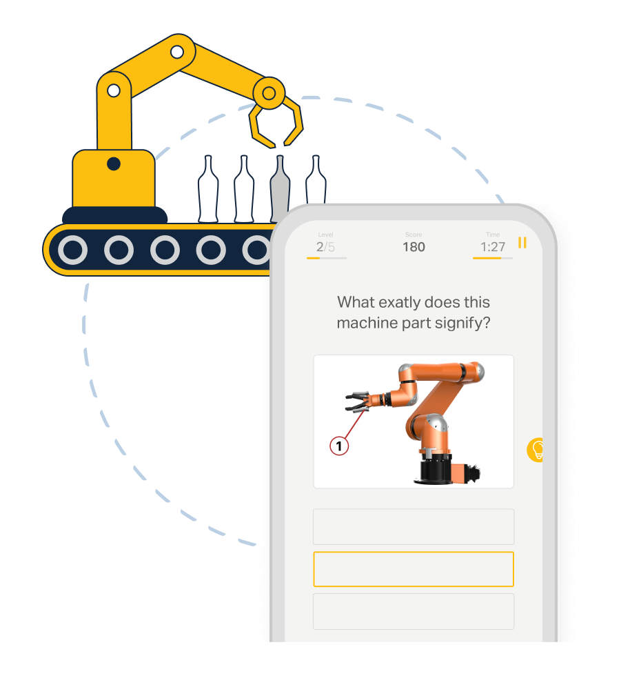 Smartphone screen with a Coach Microlearning machine operating training.